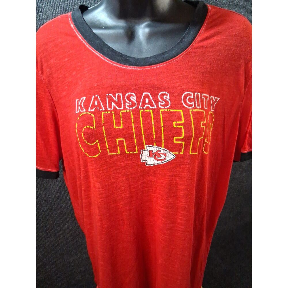 NFL Team Apparel Kansas City Chiefs Womens XL Red Burnout Graphic T Shirt Tee